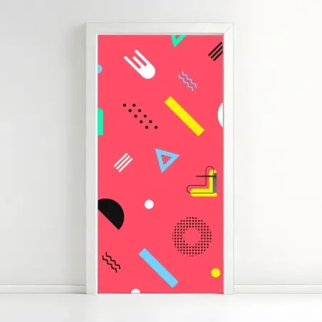 Sticker pour porte motif géométrique rétro années 80 rose corail – Wallnifity®
