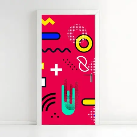 Sticker pour porte motif géométrique rétro coloré – Wallnifity®