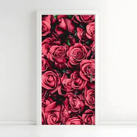 Sticker pour porte bouquet de roses rouges en gros plan – Wallnifity®