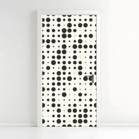 Sticker pour porte motif à pois graphique noir et crème – Wallnifity®