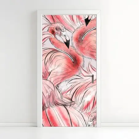 Sticker pour porte motif flamants roses aquarelle élégant – Wallnifity®