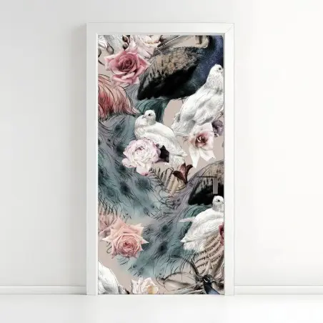 Sticker pour porte parade de plumes et roses en aquarelle – Wallnifity®