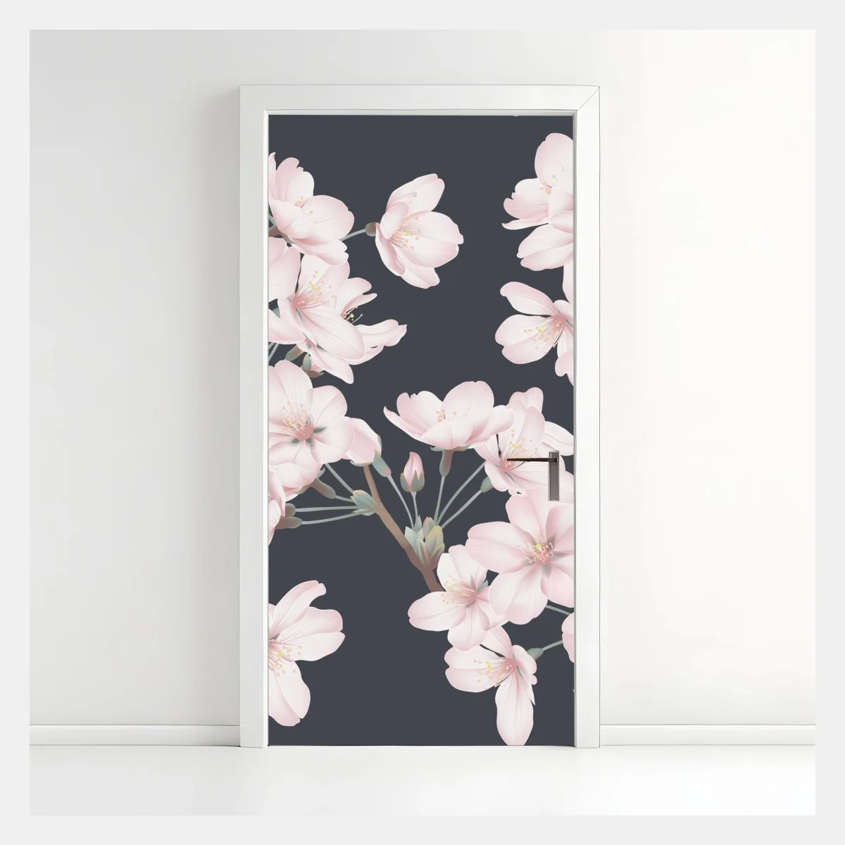 Sticker pour porte motif de fleurs de cerisier délicates sur fond gris – Wallnifity® Sticker pour porte motif de fleurs de cerisier délicates sur fond gris – Wallnifity®