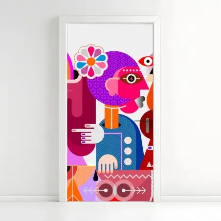 Sticker pour porte rêve arc-en-ciel sur oiseau géométrique – Wallnifity®