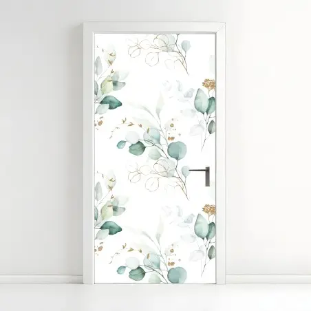Sticker pour porte motif botanique aquarelle eucalyptus doré – Wallnifity®