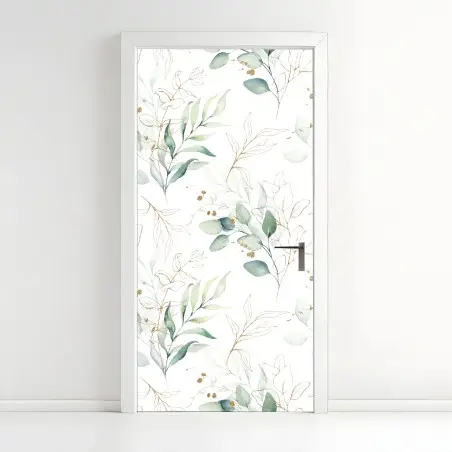 Sticker pour porte motif botanique aquarelle vert et doré – Wallnifity®