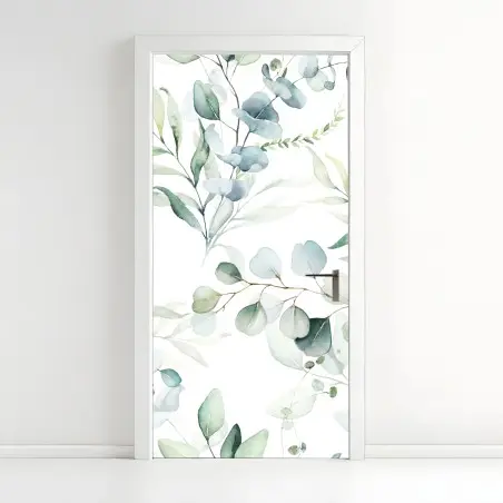 Sticker pour porte eucalyptus aquarelle élégant motif botanique apaisant – Wallnifity®