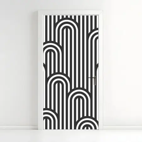 Sticker pour porte motif d'arches géométriques noir et blanc – Wallnifity®