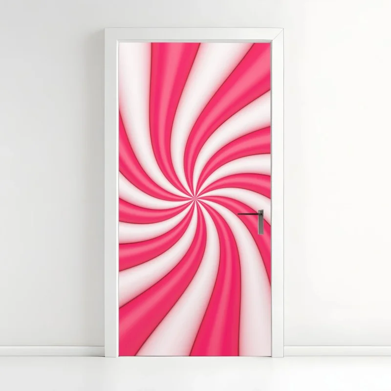 Sticker pour porte tourbillon rose et blanc aux ondulations douces – Wallnifity®