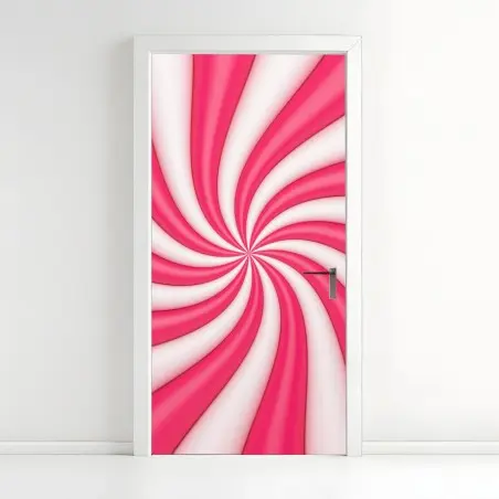 Sticker pour porte tourbillon rose et blanc aux ondulations douces – Wallnifity®