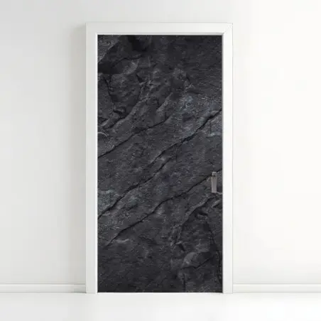 Sticker pour porte texture d'ardoise naturelle sombre – Wallnifity®