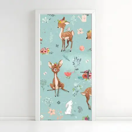 Sticker pour porte douce forêt de faons et lapins – Wallnifity®