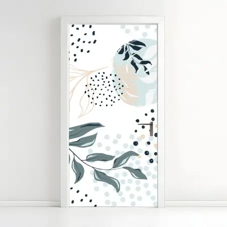 Sticker pour porte esprit botanique abstrait pastel – Wallnifity®