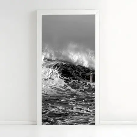 Sticker pour porte vague puissante en noir et blanc – Wallnifity®