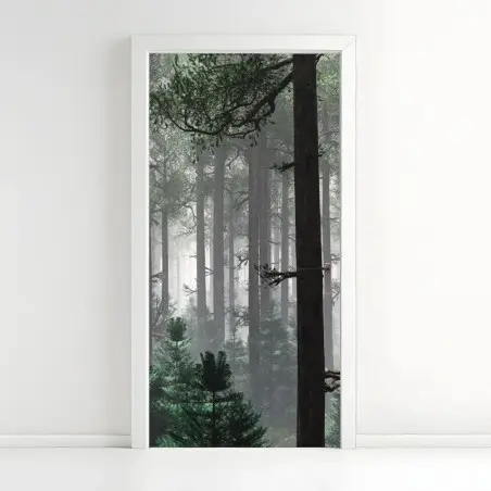 Sticker pour porte forêt brumeuse et mystérieuse – Wallnifity®