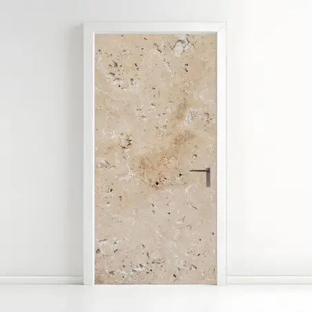 Sticker pour porte texture de pierre naturelle beige et rustique – Wallnifity®