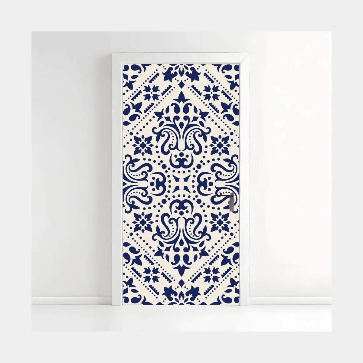 Sticker pour porte motif damassé bleu marine sur fond crème – Wallnifity® Sticker pour porte motif damassé bleu marine sur fond crème – Wallnifity®