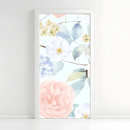Sticker pour porte motif floral pastel en aquarelle pour décoration – Wallnifity®