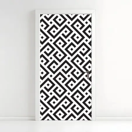 Sticker pour porte motif méandre géométrique noir et blanc pour décoration murale – Wallnifity®