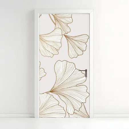 Sticker pour porte motif de ginkgo doré élégant – Wallnifity®
