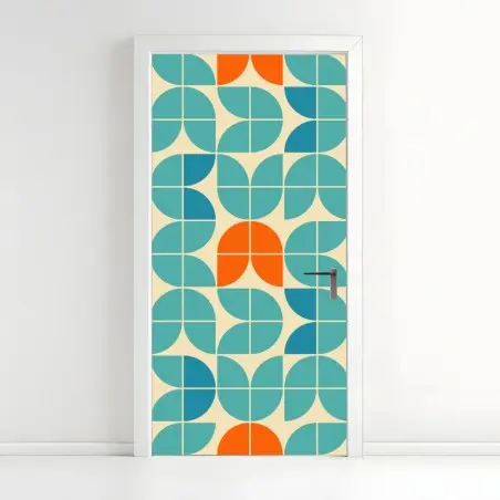 Sticker pour porte motif géométrique rétro aux tulipes stylisées – Wallnifity®