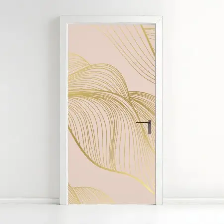 Sticker pour porte vagues dorées sur fond beige poudré – Wallnifity®