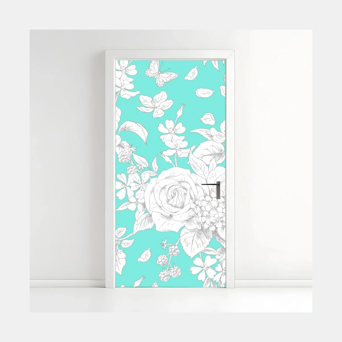 Sticker pour porte motif floral délicat sur fond turquoise – Wallnifity® Sticker pour porte motif floral délicat sur fond turquoise – Wallnifity®