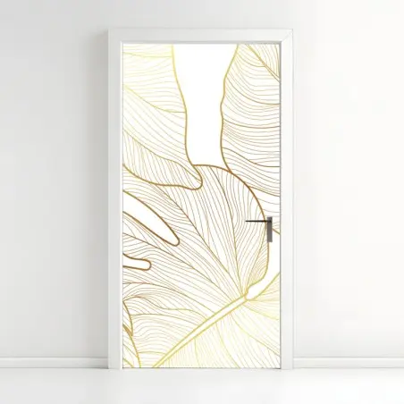Sticker pour porte feuilles tropicales dorées sur fond blanc – Wallnifity®