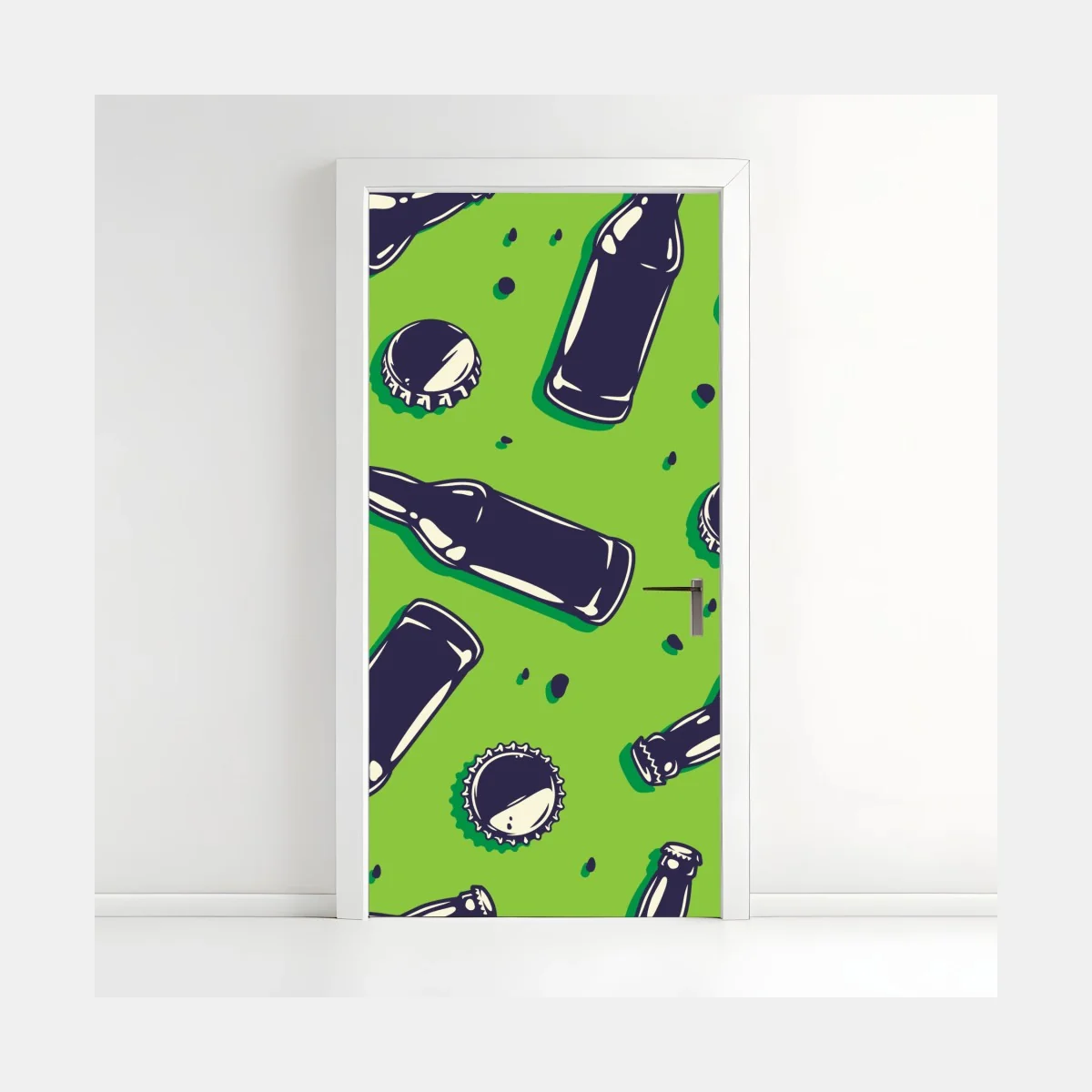 Sticker pour porte motif bouteilles et capsules sur fond vert – Wallnifity® Sticker pour porte motif bouteilles et capsules sur fond vert – Wallnifity®
