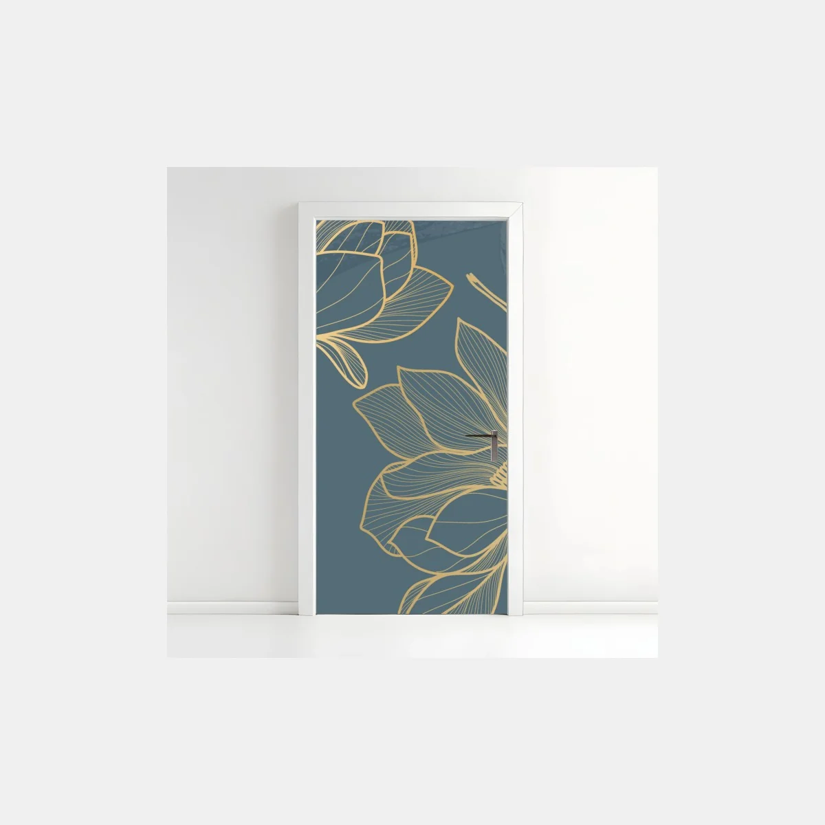 Sticker pour porte motif floral doré sur fond bleu-gris – Wallnifity® Sticker pour porte motif floral doré sur fond bleu-gris – Wallnifity®
