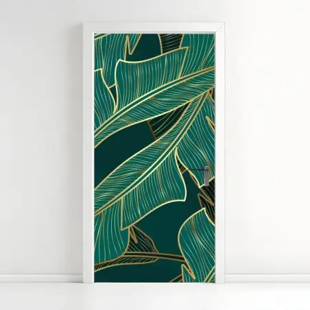 Sticker pour porte éclat tropical doré sur fond émeraude – Wallnifity®