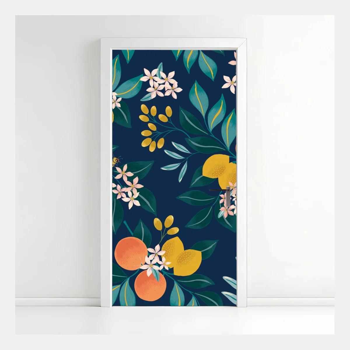 Sticker pour porte motif botanique d'agrumes sur fond bleu profond – Wallnifity® Sticker pour porte motif botanique d'agrumes sur fond bleu profond – Wallnifity®