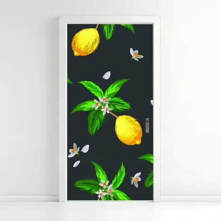 Sticker pour porte motif citronné tropical sur fond sombre – Wallnifity®