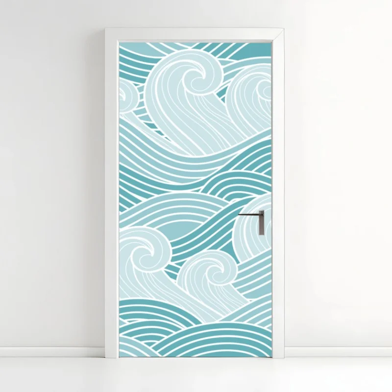Sticker pour porte océan stylisé en vagues turquoises – Wallnifity® Sticker pour porte océan stylisé en vagues turquoises – Wallnifity®