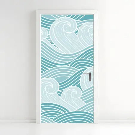 Sticker pour porte océan stylisé en vagues turquoises – Wallnifity®