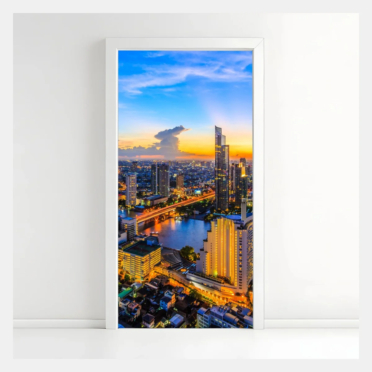 Sticker pour porte panorama urbain au coucher de soleil sur Bangkok – Wallnifity® Sticker pour porte panorama urbain au coucher de soleil sur Bangkok – Wallnifity®