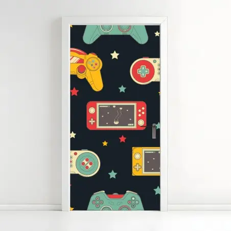Sticker pour porte motif rétro de manettes de jeu colorées – Wallnifity®