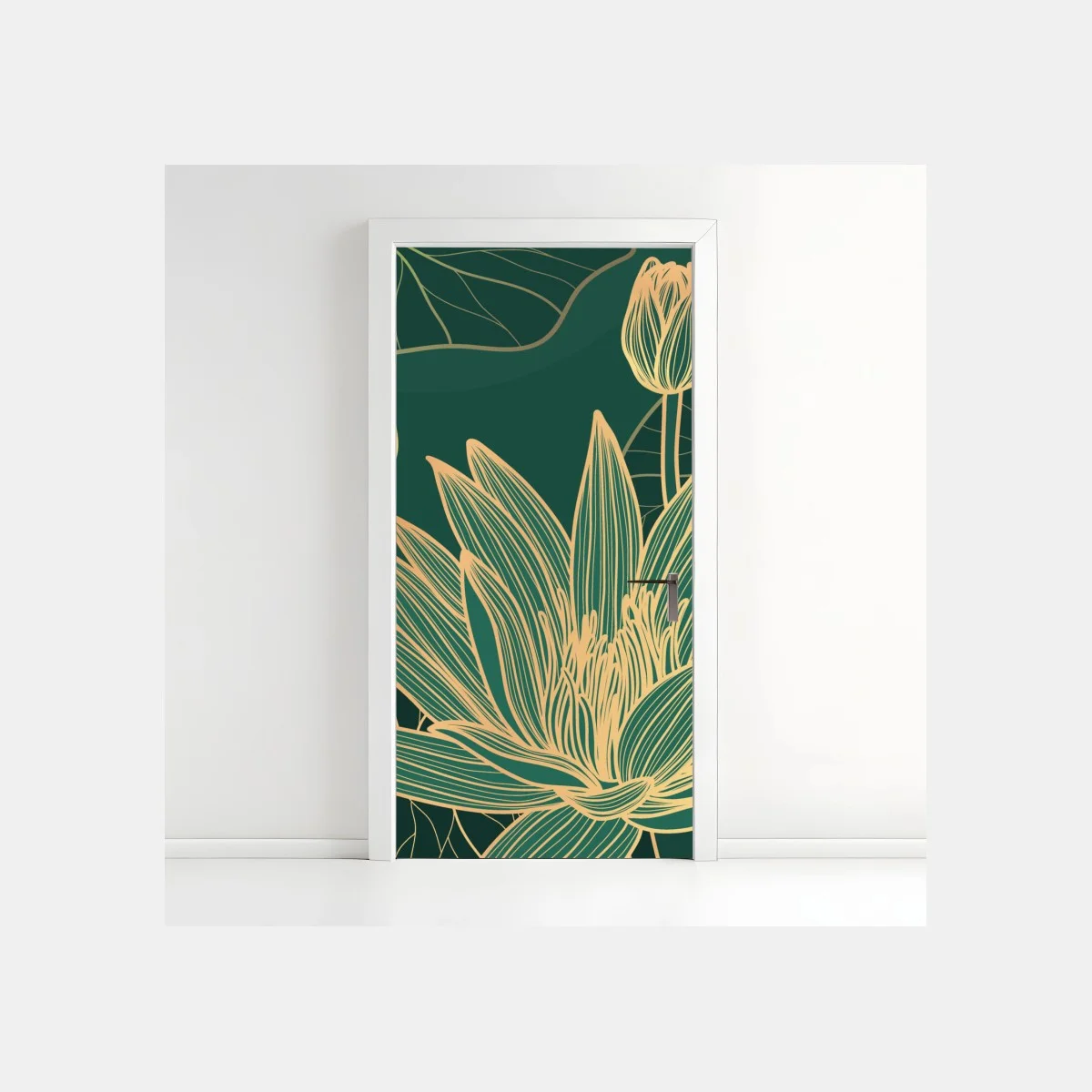 Sticker pour porte lotus dorés sur fond vert élégant – Wallnifity® Sticker pour porte lotus dorés sur fond vert élégant – Wallnifity®