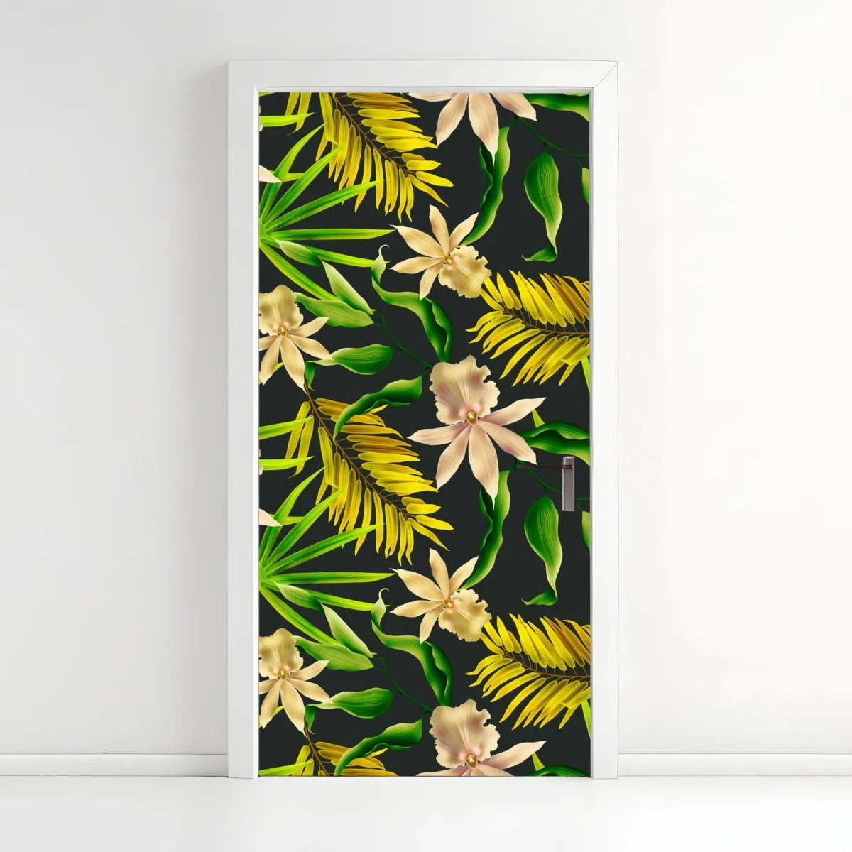 Sticker pour porte motif tropical d'orchidées et de feuilles exotiques sur fond sombre – Wallnifity® Sticker pour porte motif tropical d'orchidées et de feuilles exotiques sur fond sombre – Wallnifity®