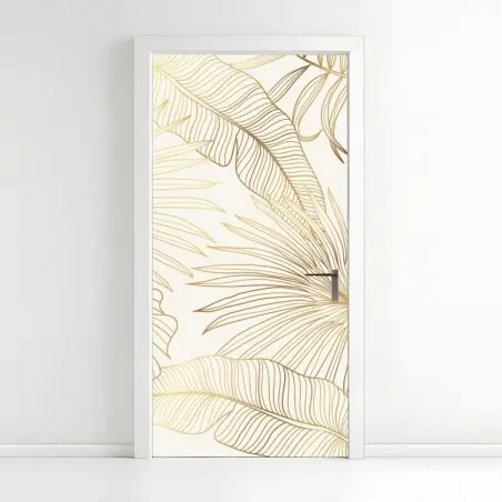 Sticker pour porte motif feuilles tropicales dorées – Wallnifity®