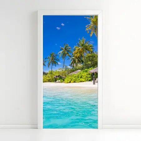 Sticker pour porte plage tropicale paradisiaque bord de mer – Wallnifity®