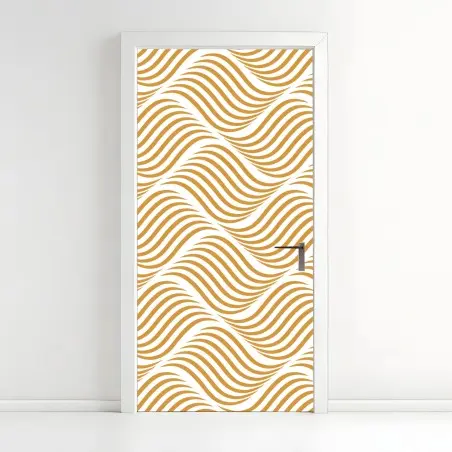 Sticker pour porte motif ondulé doré pour décoration murale – Wallnifity®