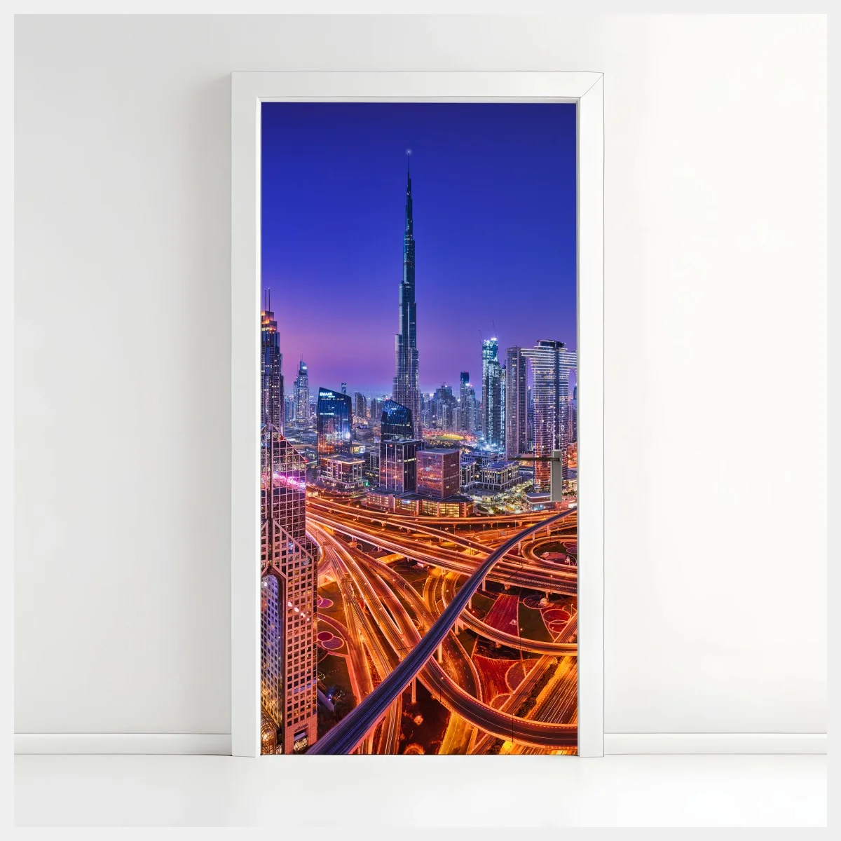 Sticker pour porte panorama nocturne de Dubaï – Wallnifity® Sticker pour porte panorama nocturne de Dubaï – Wallnifity®