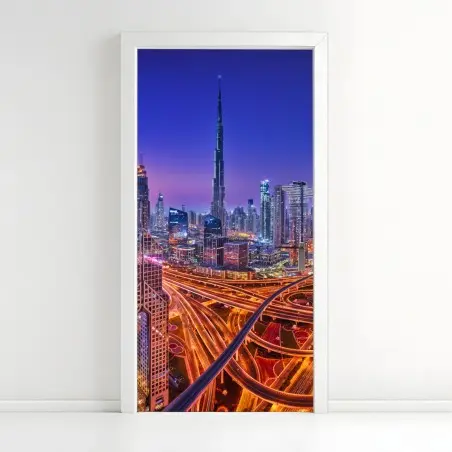 Sticker pour porte panorama nocturne de Dubaï – Wallnifity®