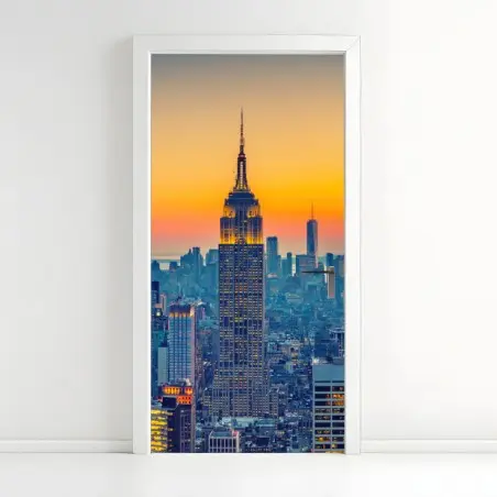 Sticker pour porte vue panoramique de New York au coucher de soleil – Wallnifity®