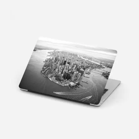 Sticker pour ordinateur portable panorama aérien de Manhattan en noir et blanc – Wallnifity®