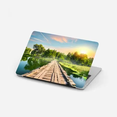 Sticker pour ordinateur portable passerelle en bois au lever du soleil – Wallnifity®