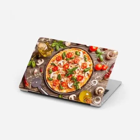 Sticker pour ordinateur portable pizza italienne rustique sur fond en bois – Wallnifity®