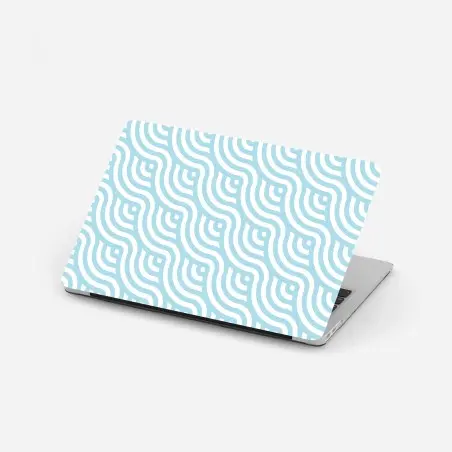 Sticker pour ordinateur portable motif géométrique ondulé bleu et blanc – Wallnifity®