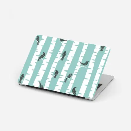 Sticker pour ordinateur portable oiseaux sur troncs de bouleau menthe – Wallnifity®